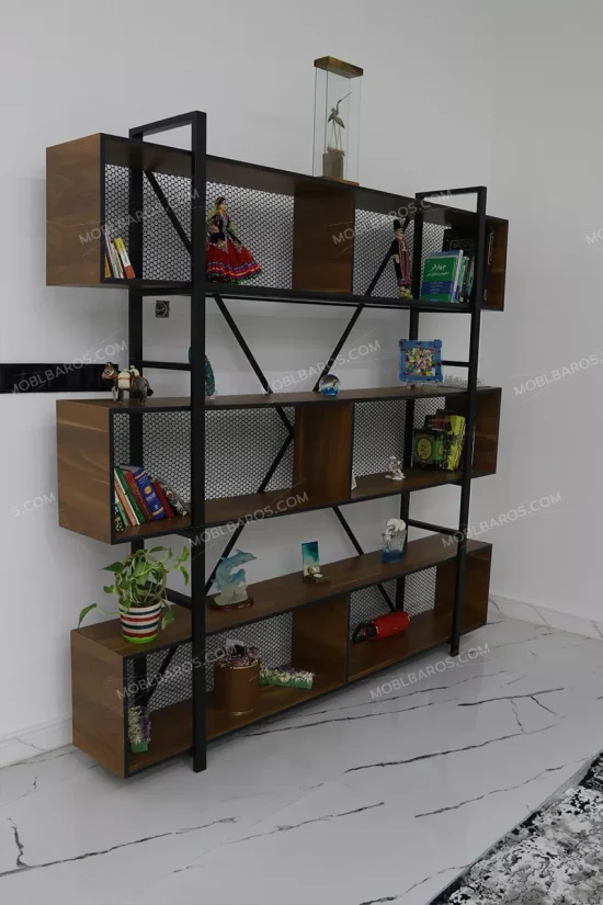 استند پارتیشن چوبی فلزی و قفسه کتاب مدرن مدل لادا خرید مبل باروس 2