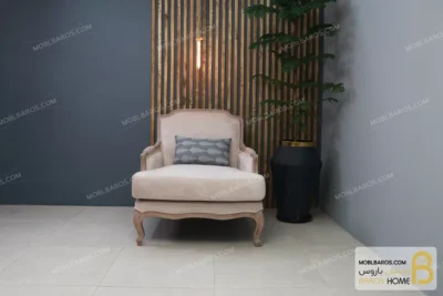 مبل تک نفره چوبی و کلاسیک مدل سی سی خرید مبل باروس 1