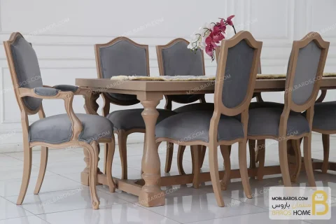 میز ناهارخوری و غذاخوری چوبی کلاسیک گندم با میز راشل خرید مبل باروس 4