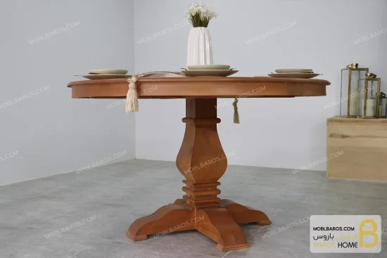 میز ناهارخوری کلاسیک چوبی گرد مدل دکورا با صندلی مایا خرید مبل باروس ۴