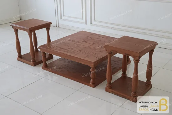 ست جلومبلی و عسلی و کنار مبلی چوبی مدل پایه ستونی کد ۲ خرید جلومبلی باروس 6 (2)