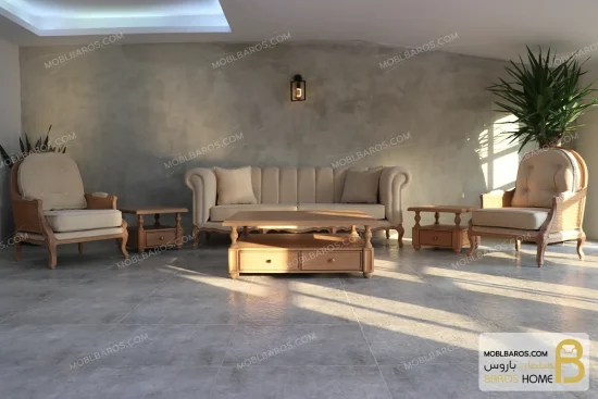 ست مبلمان ترکیبی گندم و چستر شیاره کد ۳ خرید مبل باروس 16