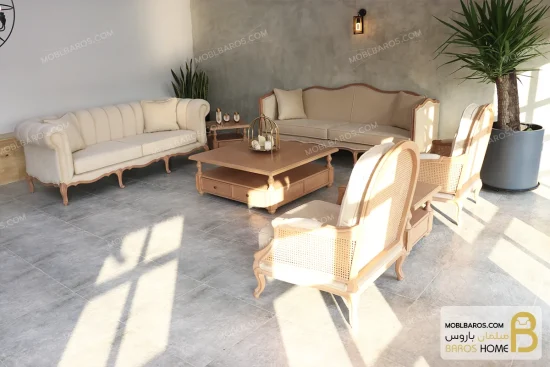 ست مبلمان ترکیبی گندم و چستر شیاره کد ۳ خرید مبل باروس 2
