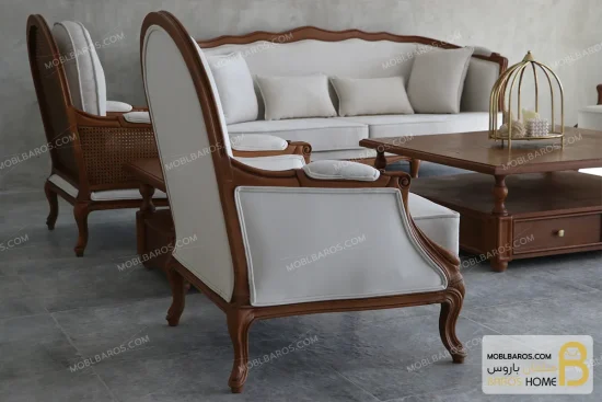 ست مبلمان نئوکلاسیک فندقی راشل کد ۳ خرید مبل باروس 3