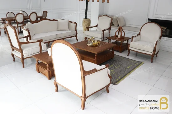 ست مبلمان چوبی کلاسیک ترکیبی مدل راشل و فرانسوی و روما خرید مبل باروس 18