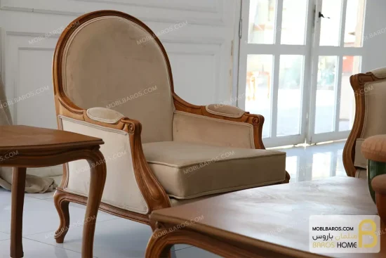 ست مبلمان کلاسیک و چوبی مدل راشل پلاس و مبل تک نفره روما کد ۲ خرید مبل باروس 4
