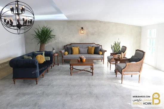 ست مبلمان کلاسیک چوبی ترکیبی کارن و چستر خرید مبل باروس 15