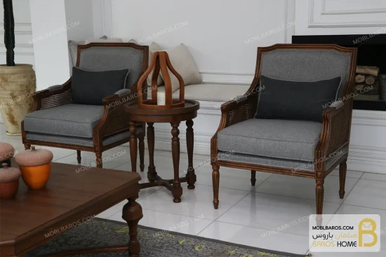ست مبلمان کلاسیک چوبی ترکیبی کارن و چستر خرید مبل باروس 2