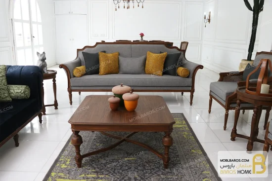 ست مبلمان کلاسیک چوبی ترکیبی کارن و چستر خرید مبل باروس 4