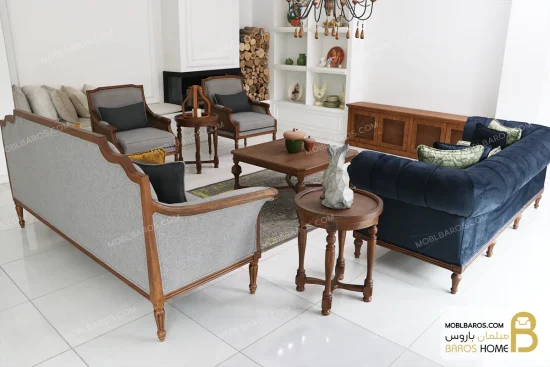ست مبلمان کلاسیک چوبی ترکیبی کارن و چستر خرید مبل باروس 8