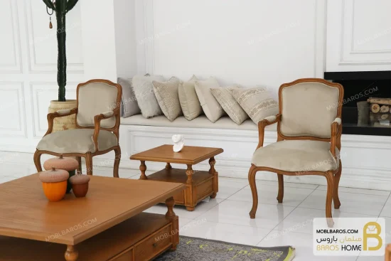 ست مبلمان ۱۰ نفره ترکیبی نئوکلاسیک گندم و جورجیا چستر خرید مبل باروس 14