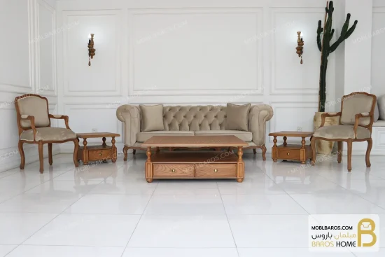 ست مبلمان ۱۰ نفره ترکیبی نئوکلاسیک گندم و جورجیا چستر خرید مبل باروس 20
