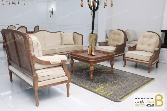 ست مبلمان ۷ نفره نئوکلاسیک ترکیبی مدل کاجی خرید مبل باروس 1