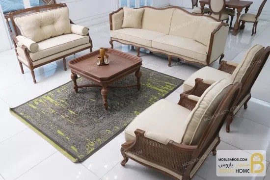 ست مبلمان ۷ نفره نئوکلاسیک ترکیبی مدل کاجی خرید مبل باروس 2