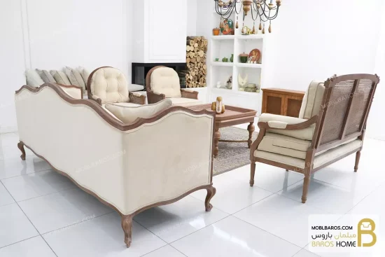 ست مبلمان ۷ نفره نئوکلاسیک ترکیبی مدل کاجی خرید مبل باروس 6