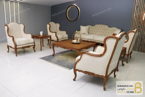 ست مبلمان ۷ نفره کلاسیک منبت چوبی رومینا کد ۳ خرید مبل باروس 1
