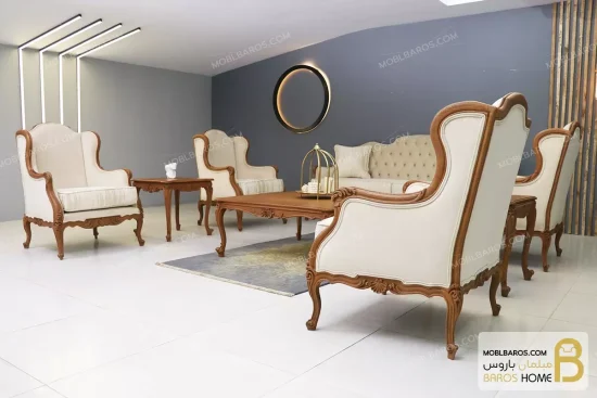 ست مبلمان ۷ نفره کلاسیک منبت چوبی رومینا کد ۳ خرید مبل باروس 7