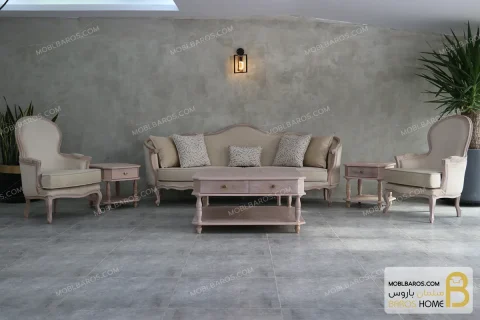 ست مبلمان ۸ نفره کلاسیک و چوبی مدل جورجیا و مبل تک‌نفره روما پلاس خرید مبل باروس 16