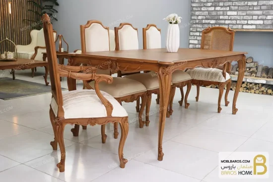 میز ناهار خوری کلاسیک طرح دار و ترکیبی مدل رومینا کد ۲ خرید مبل باروس 10