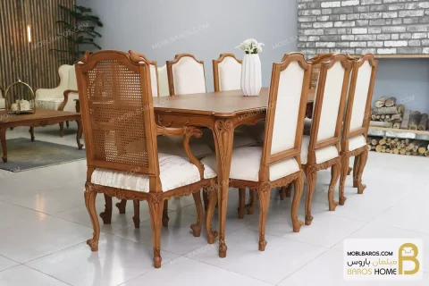 میز ناهار خوری کلاسیک طرح دار و ترکیبی مدل رومینا کد ۲ خرید مبل باروس 9