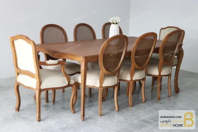 میز ناهارخوری چوبی ابزاری با صندلی فرانسوی و لویی خرید مبل باروس 2