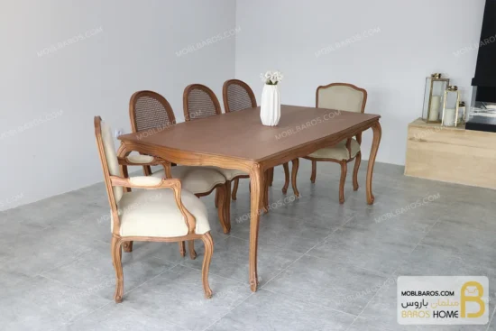 میز ناهارخوری چوبی ابزاری با صندلی فرانسوی و لویی خرید مبل باروس 8