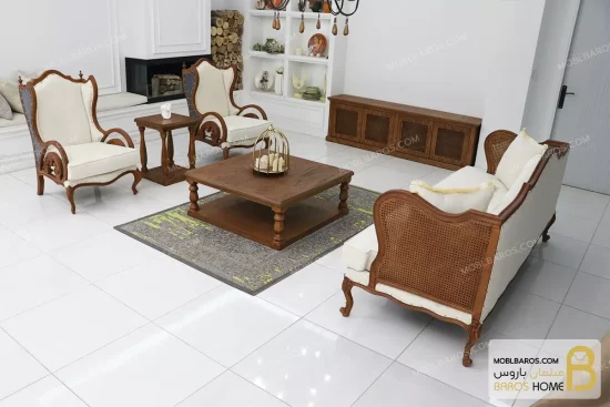 نیم ست مبلمان ۵ نفره چوبی کلاسیک مدل کینگ خرید مبل باروس 6