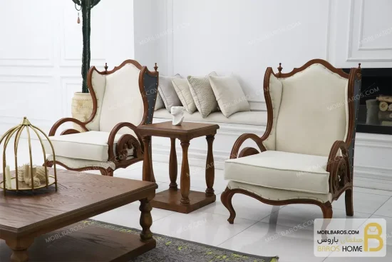 نیم ست مبلمان ۵ نفره چوبی کلاسیک مدل کینگ خرید مبل باروس 8
