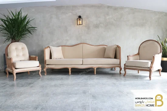 ست مبلمان ۱۰ نفره نئوکلاسیک ترکیبی گندم و کاجی و روما خرید مبل باروس 11