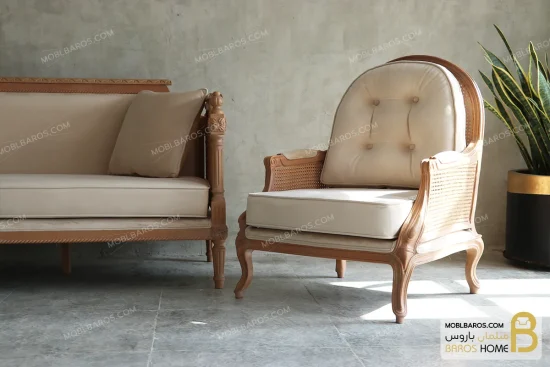 ست مبلمان ۱۰ نفره نئوکلاسیک ترکیبی گندم و کاجی و روما خرید مبل باروس 14