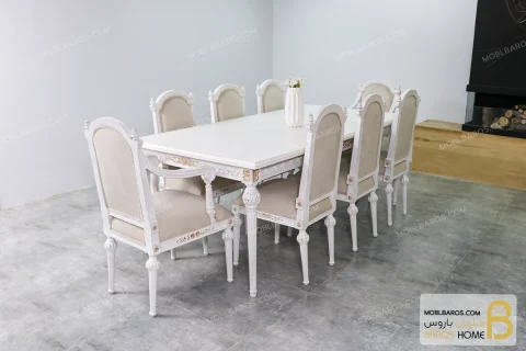 میز ناهارخوری و غذاخوری نئوکلاسیک چوبی جدید کاجی خرید مبل باروس 11 2