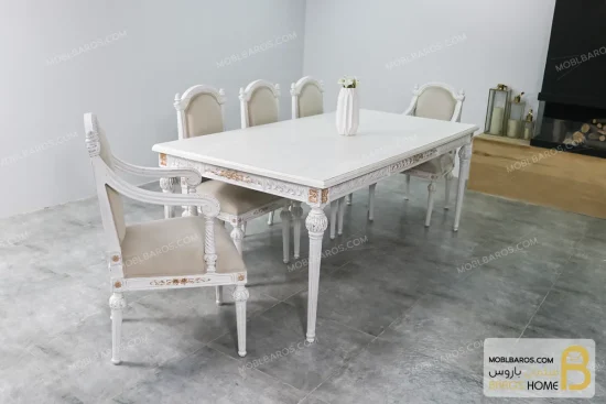 میز ناهارخوری و غذاخوری نئوکلاسیک چوبی جدید کاجی خرید مبل باروس 11 5