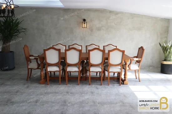 میز ناهارخوری چوبی و نئوکلاسیک ۱۰ نفره راشل خرید مبل باروس 2