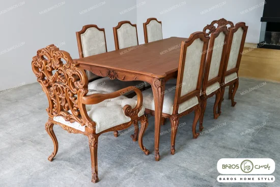 میز ناهارخوری کلاسیک منبتی رومینا با صندلی کینگ کد ۲ خرید باروس 78 (2)