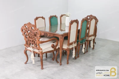میز ناهارخوری کلاسیک منبتی کینگ کد ۲ خرید مبل باروس 11 4
