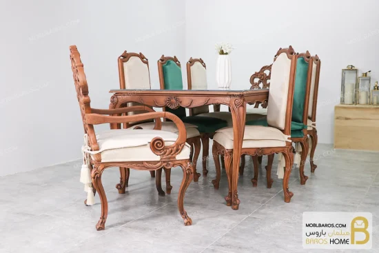 میز ناهارخوری کلاسیک منبتی کینگ کد ۲ خرید مبل باروس 11 5