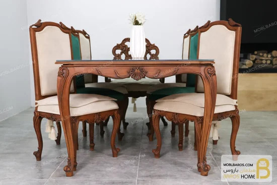 میز ناهارخوری کلاسیک منبتی کینگ کد ۲ خرید مبل باروس 11 7