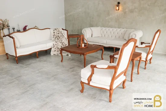 مبلمان ۸ نفره کلاسیک گندم و مبل جورجیا چستر خرید مبل باروس 1120 (3)