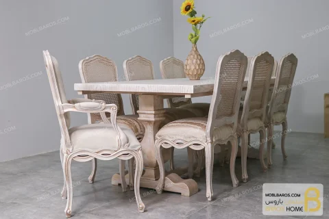 میز ناهارخوری کلاسیک مدل دکورا با صندلی ابزاری پاسنگ خرید مبل باروس 11 2