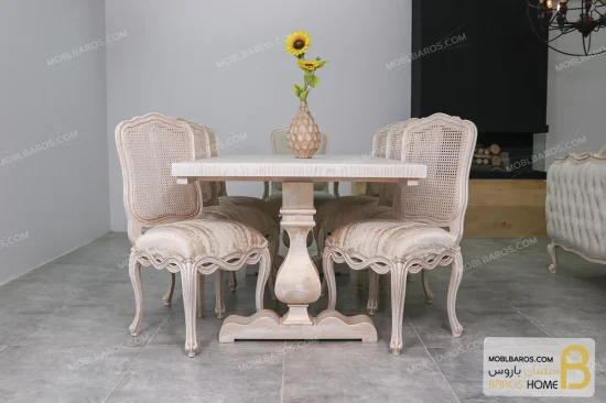 میز ناهارخوری کلاسیک مدل دکورا با صندلی ابزاری پاسنگ خرید مبل باروس 11 3