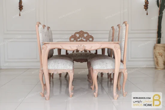 میز ناهارخوری کلاسیک منبتی رومینا کد ۳ خرید مبل باروس 1123 (1)