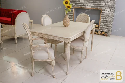 میز ناهارخوری کلاسیک و غذاخوری چوبی مدل لویی طرح گل کد۲ خرید مبل باروس 11 3