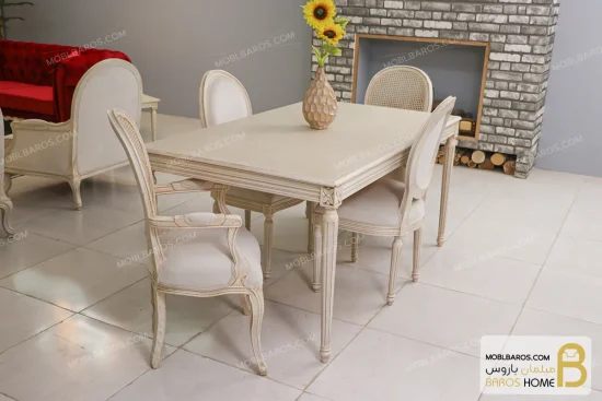 میز ناهارخوری کلاسیک و غذاخوری چوبی مدل لویی طرح گل کد۲ خرید مبل باروس 11 3