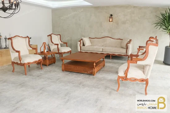مبل کلاسیک ۷ نفره ابزاری پاسنگ ایتالیایی و تک کویین خرید مبل باروس 1120 1