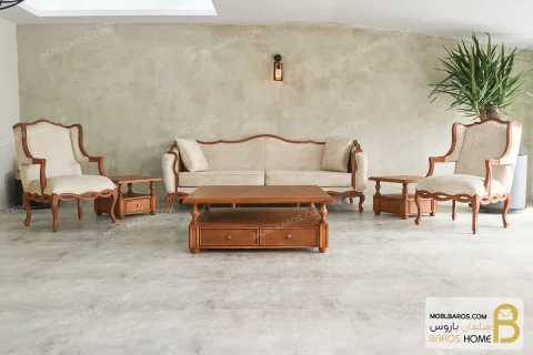 مبل کلاسیک ۷ نفره ابزاری پاسنگ ایتالیایی و تک کویین خرید مبل باروس 1120 3