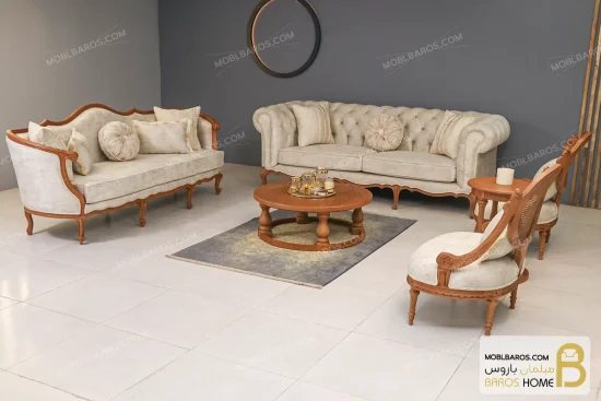 مبل کلاسیک ۸ نفره جورجیا و مبل چستر و مبل کاجی خرید مبل باروس 112 1