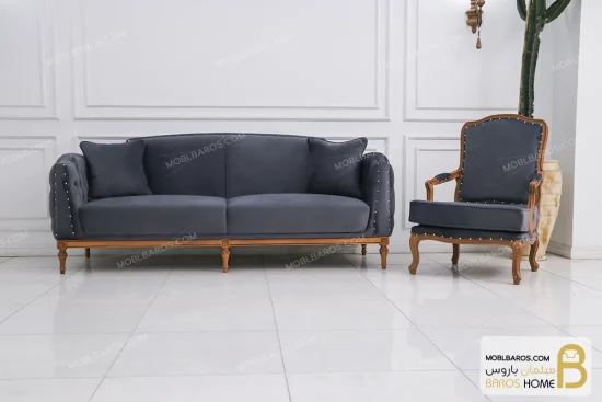 مبل کلاسیک ۸ نفره کاریزما با مبل تک نفره فرانسوی کد ۳ خرید مبل باروس 112 6