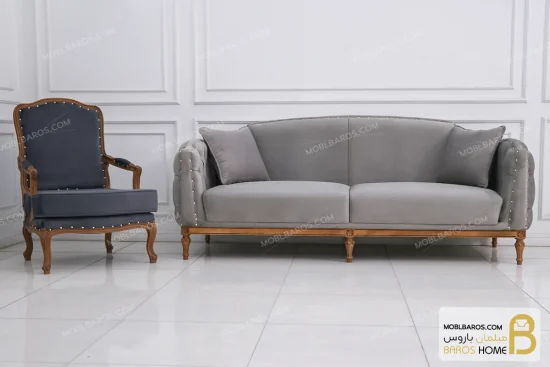 مبل کلاسیک ۸ نفره کاریزما با مبل تک نفره فرانسوی کد ۳ خرید مبل باروس 112 9
