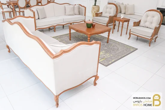 مبل ۸ نفره کلاسیک گندم و مبل تک روما خرید مبل باروس 112 4