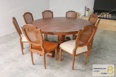 میز ناهارخوری کلاسیک گرد چوبی منبتی مدیسا خرید مبل باروس 111 2
